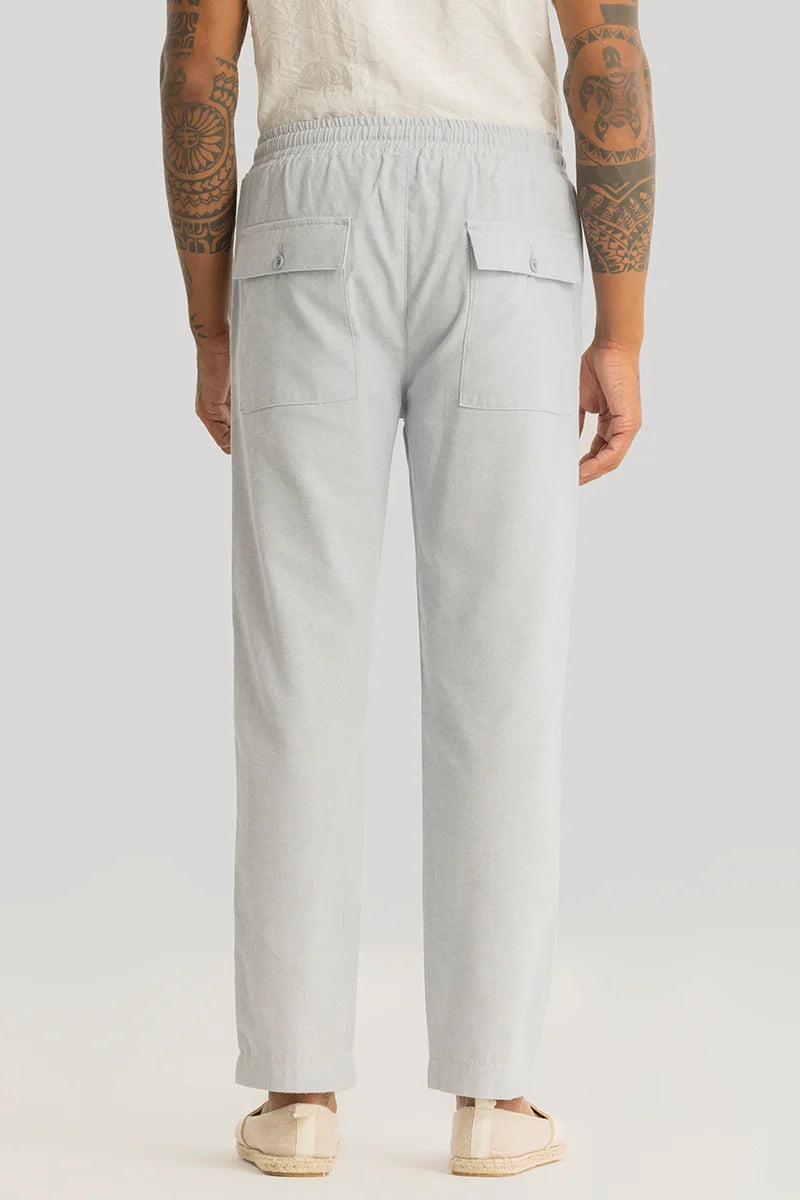 Vincenzo Light Grey Plain Linen Slim Fit Trouser