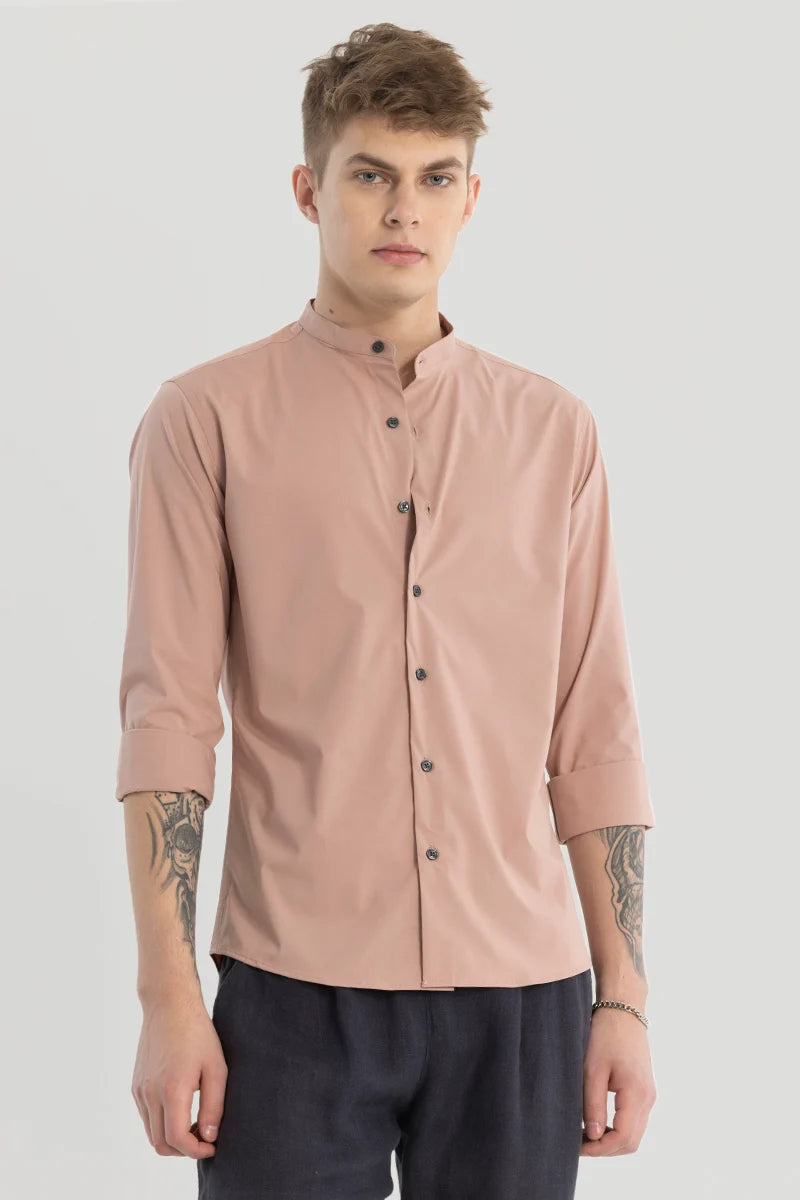 Peach Plain Mandarin Shirt