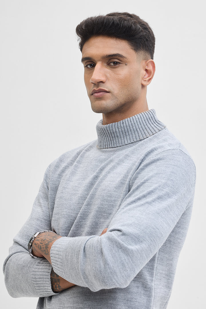 Light Grey Slim Fit Turtleneck Sweater