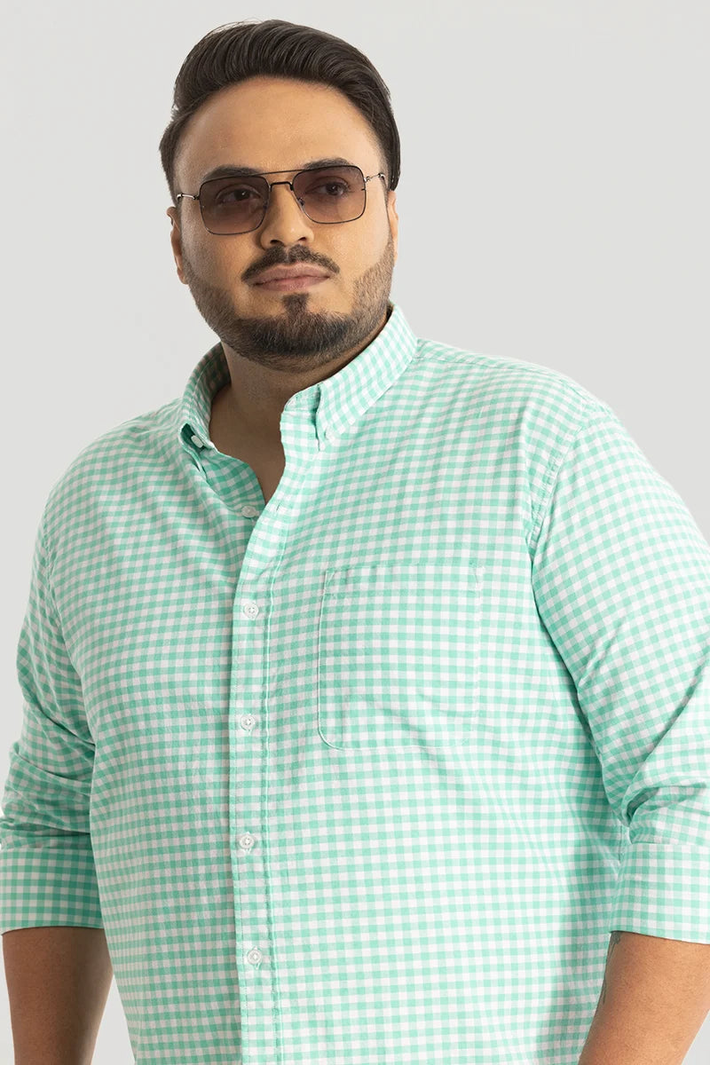 Green Oxford Checks Plus Size Shirt