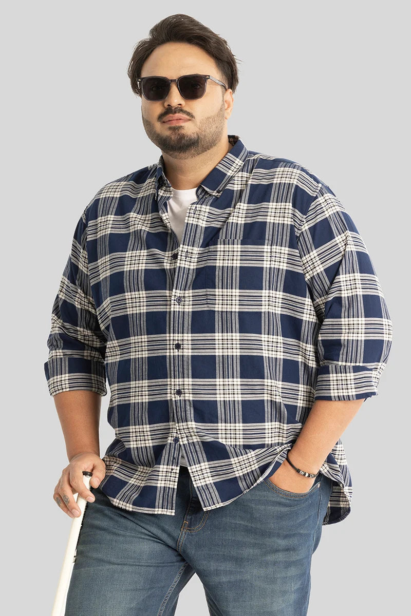 Maurizio Navy Checks Plus Size Shirt