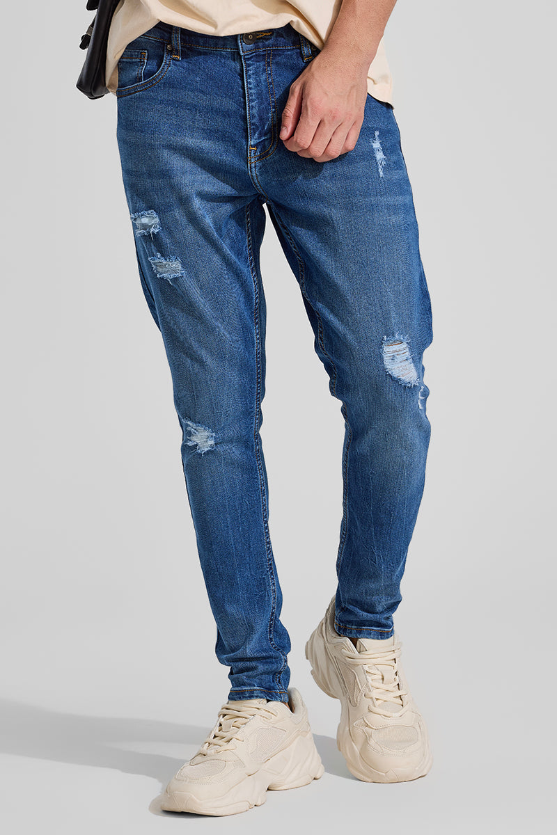 Blue Distressed Skinny Fit Jeans