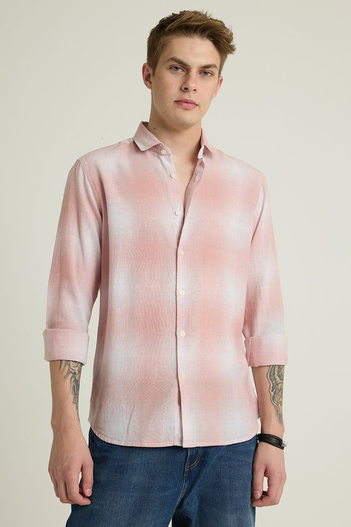 Light Pink Ombre Checks Linen Shirt