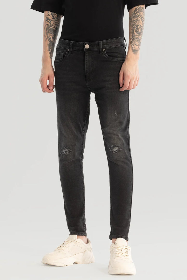 Charcoal Grey Distressed Skinny Fit Jeans