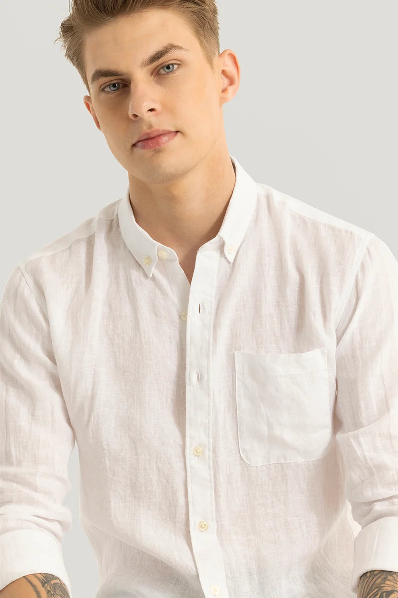 Elementary White Plain Pure Linen Shirt