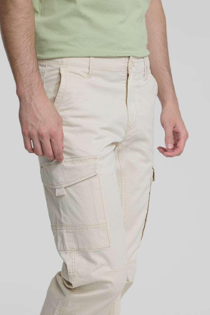 Cream Slim Fit Cargo Pants