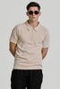 Beige Zipper Textured Polo T-Shirt