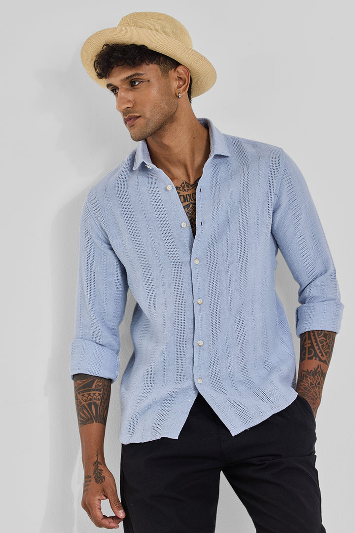 Light Blue Knitted Slim Fit Shirt