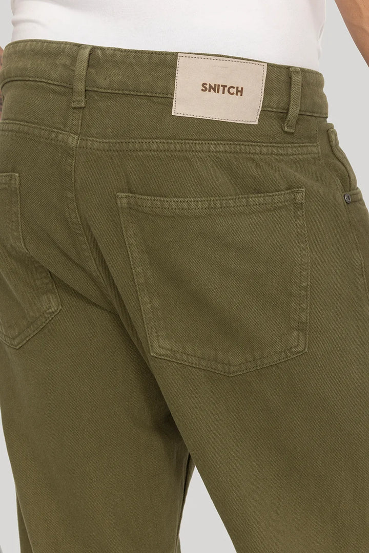 Olive Plain Baggy Fit Jeans