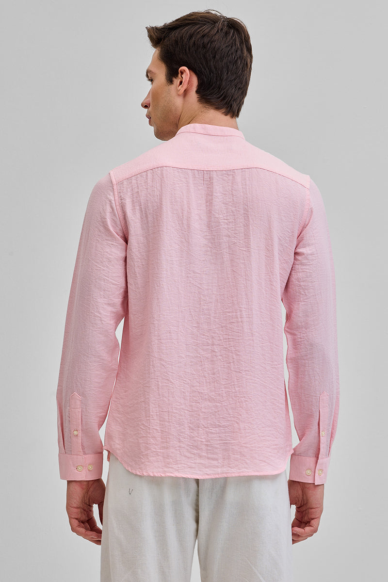 Light Pink Mandarin Linen Blend Shirt