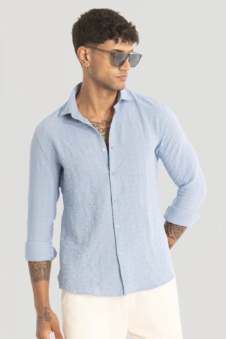 Blue Self-Design Shirt