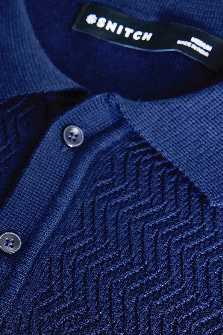 Navy Knitted Polo T-Shirt