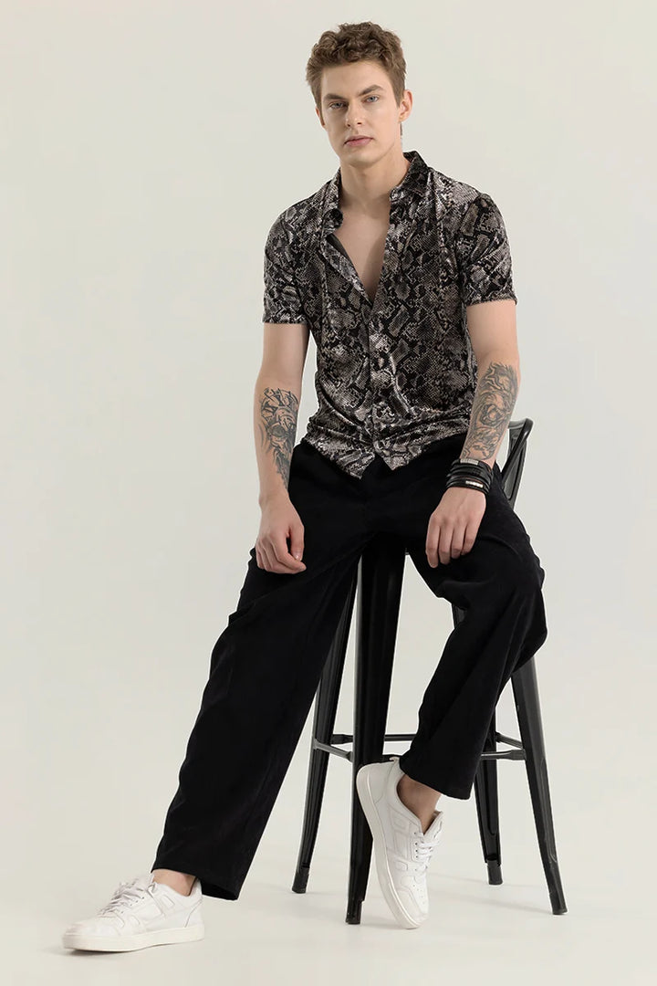 Magne Black Reptile Print Velvet Shirt