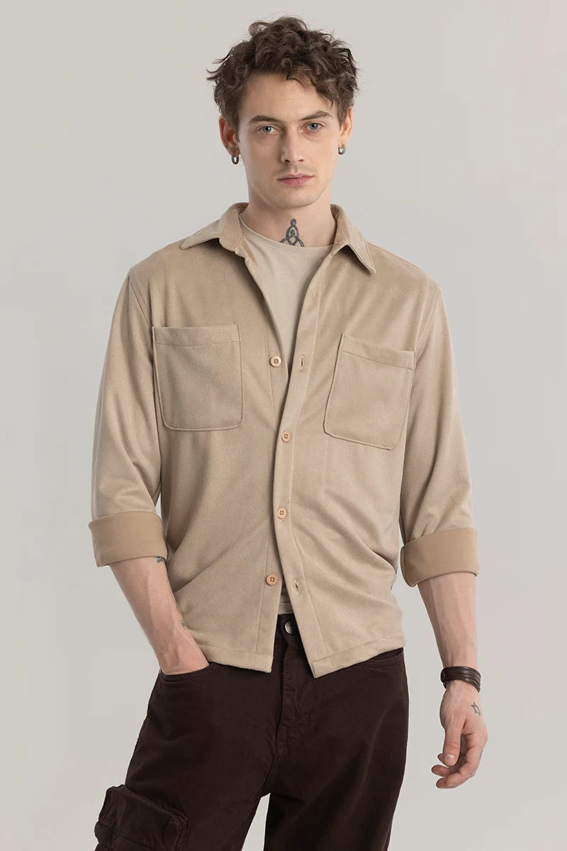 Suedineer Beige Plain Shirt