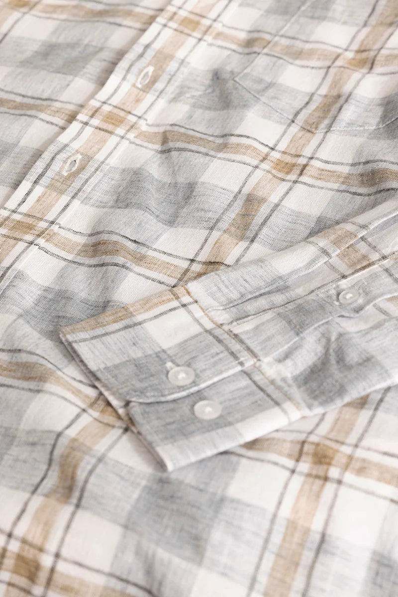 Grey Linen Blend Checks Shirt