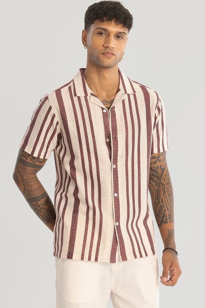 Maroon Stripe Crochet Shirt