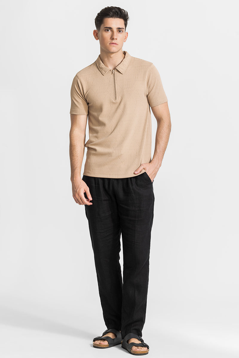 Beige Textured Polo T-Shirt