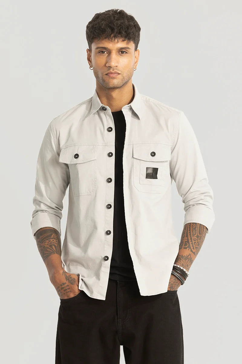 Grey Double Pocket Slim Fit Shirt