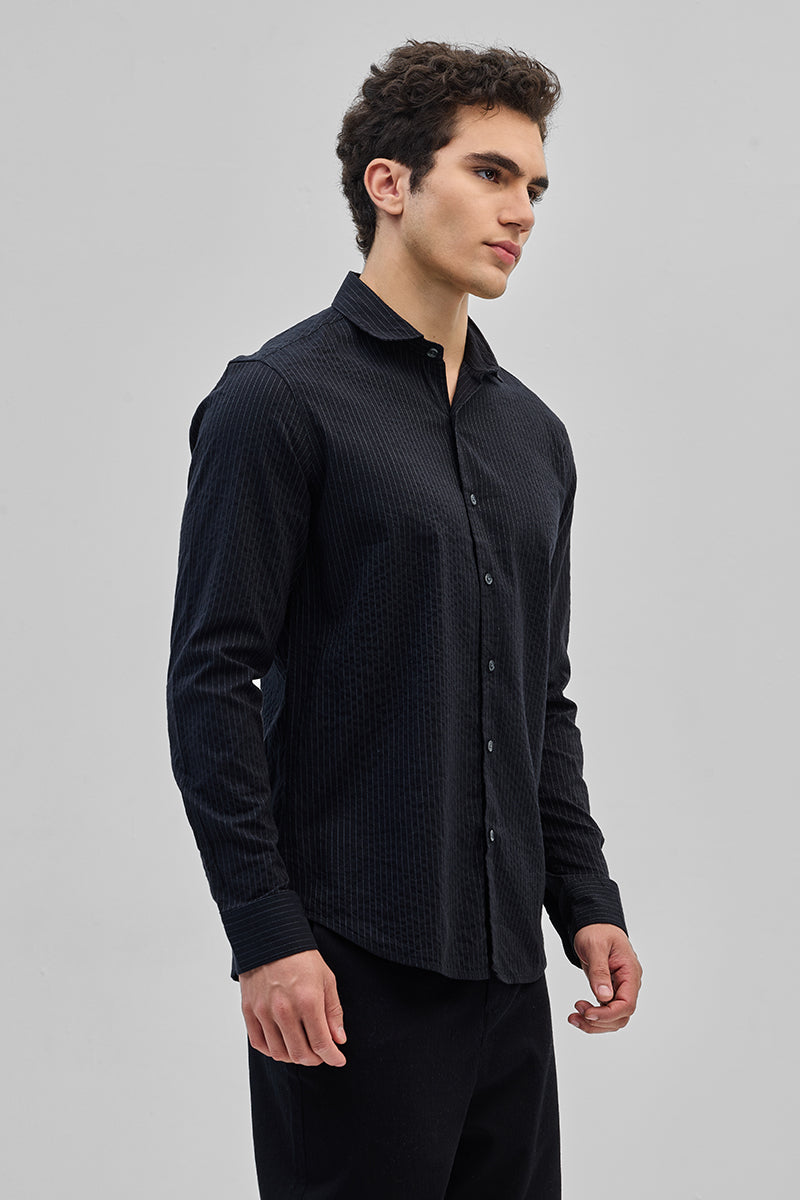 Black Slim Fit Stripes Shirt