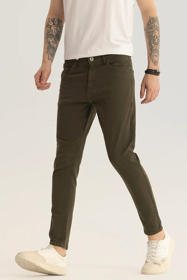 Quantum Olive Plain Skinny Fit Jeans