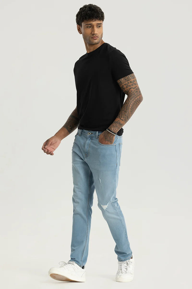 Slick Light Blue Distressed Slim Fit Jeans