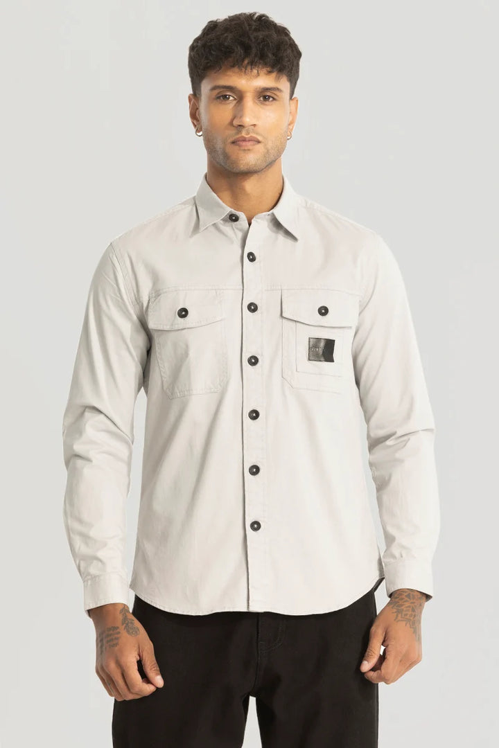 Grey Double Pocket Slim Fit Shirt