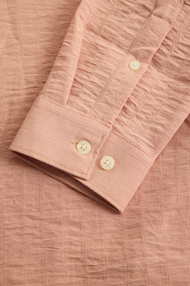 Peach Mandarin Textured Shirt