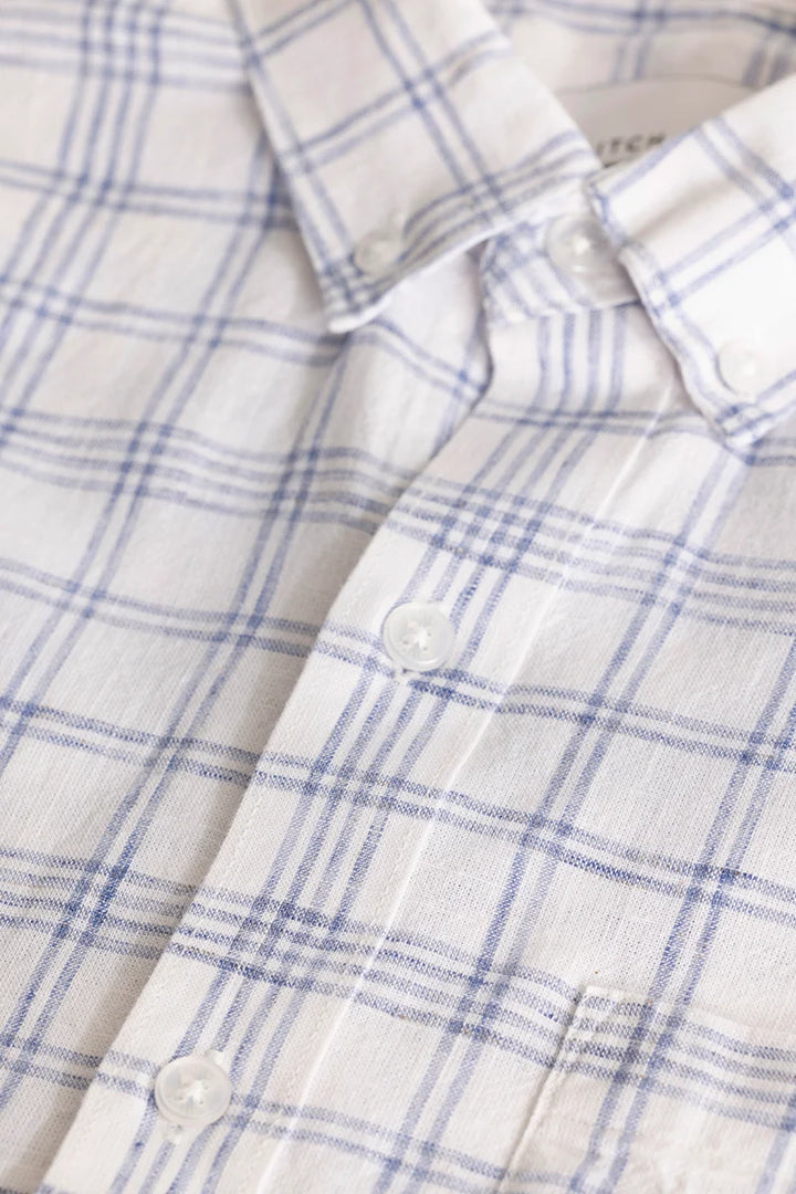 Light Blue Checks Linen Blend Shirt