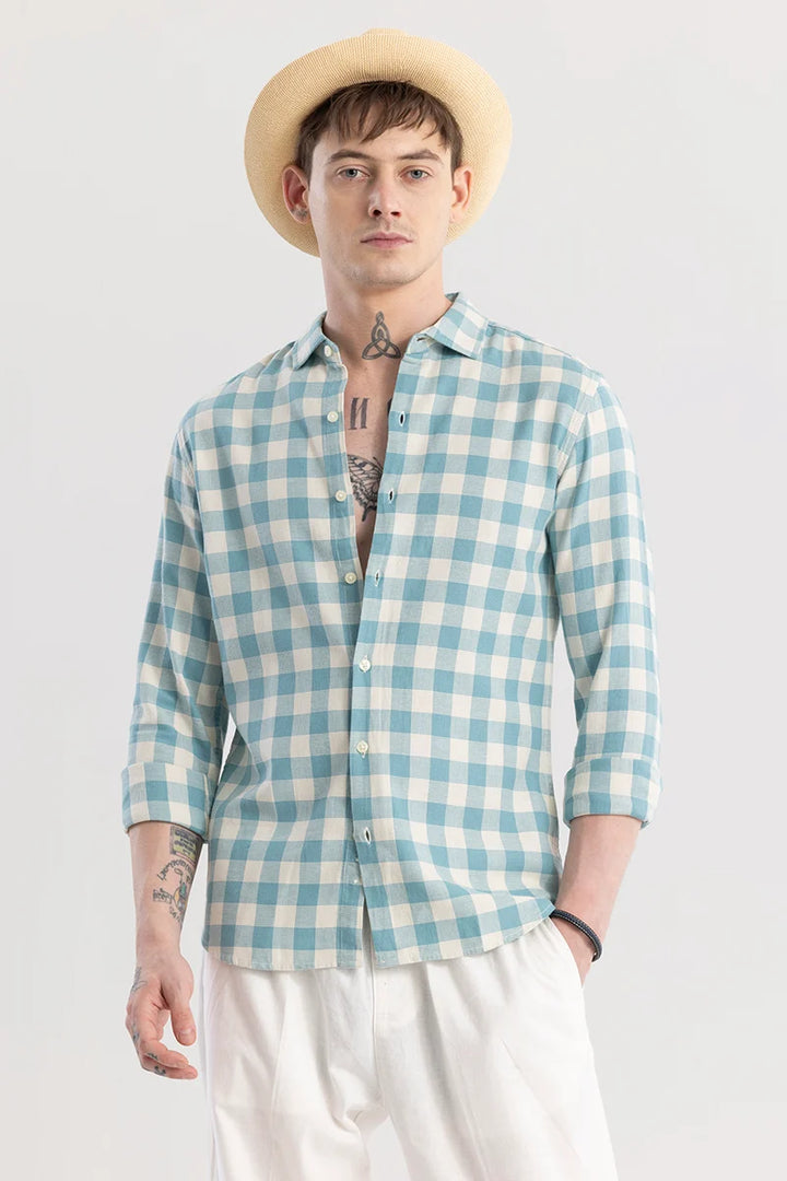 Elysium Ocean Blue Linen Checks Shirt