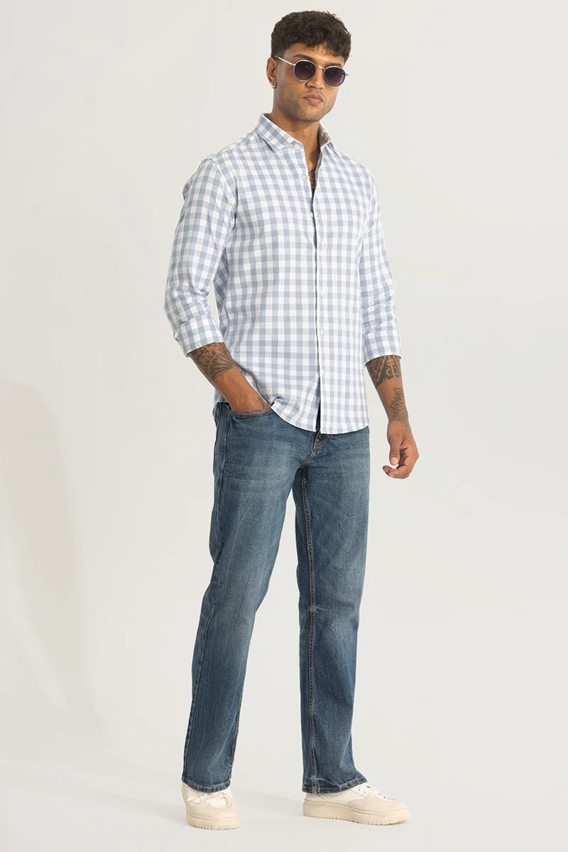 Light Blue Slim Fit Checks Shirt