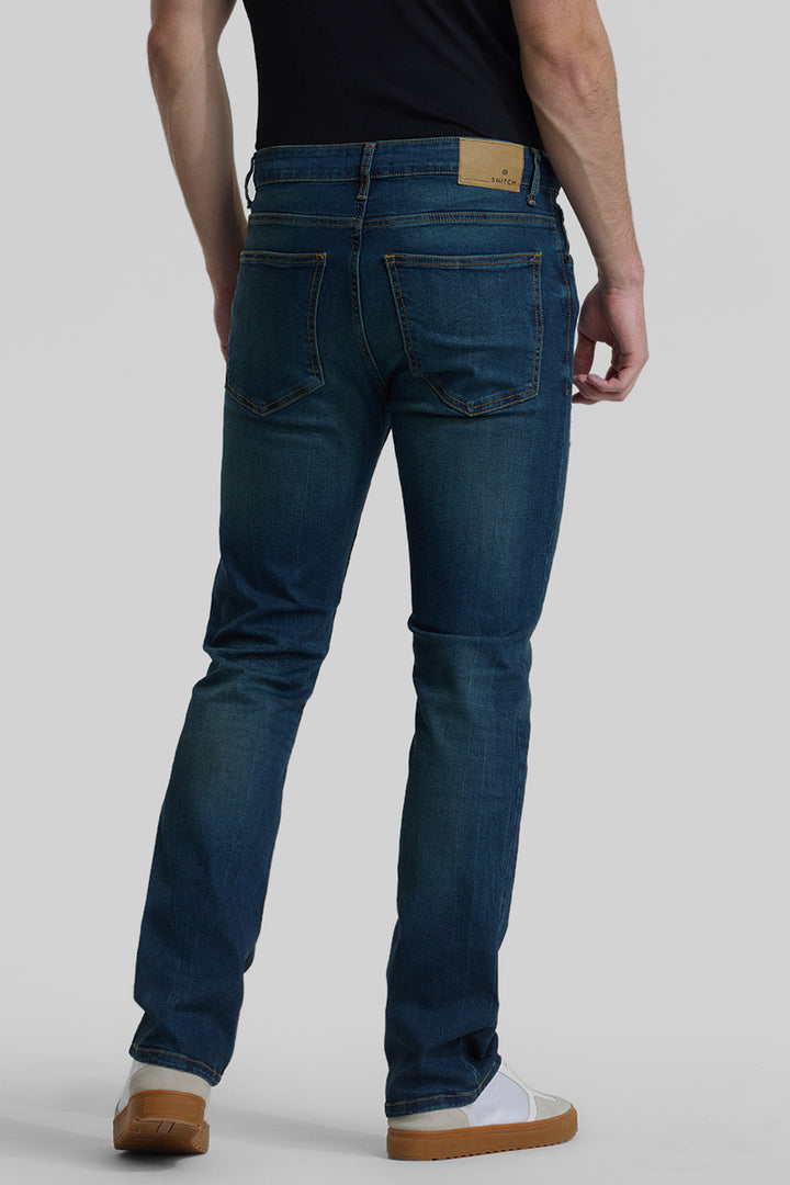 Dark Blue Distressed Straight Fit Jeans