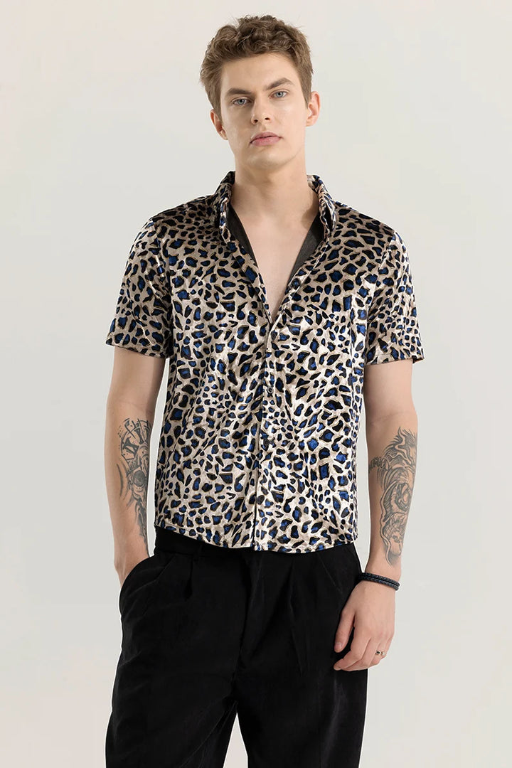 Magne Beige Animal Print Velvet Shirt