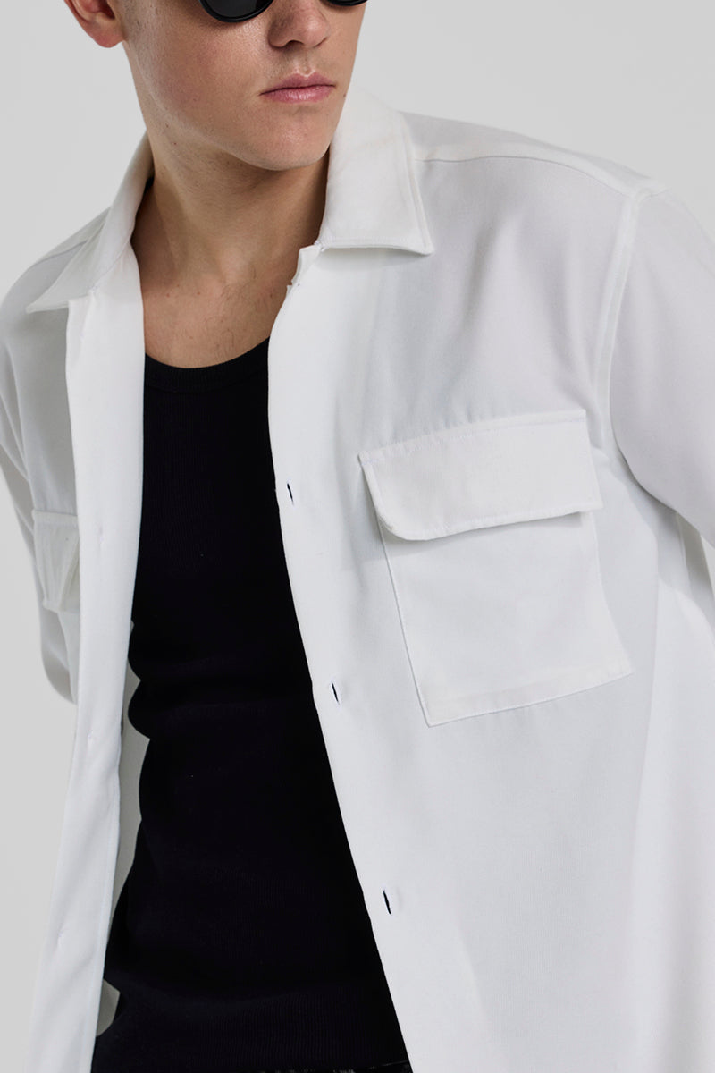 White Double Pocket Overshirt