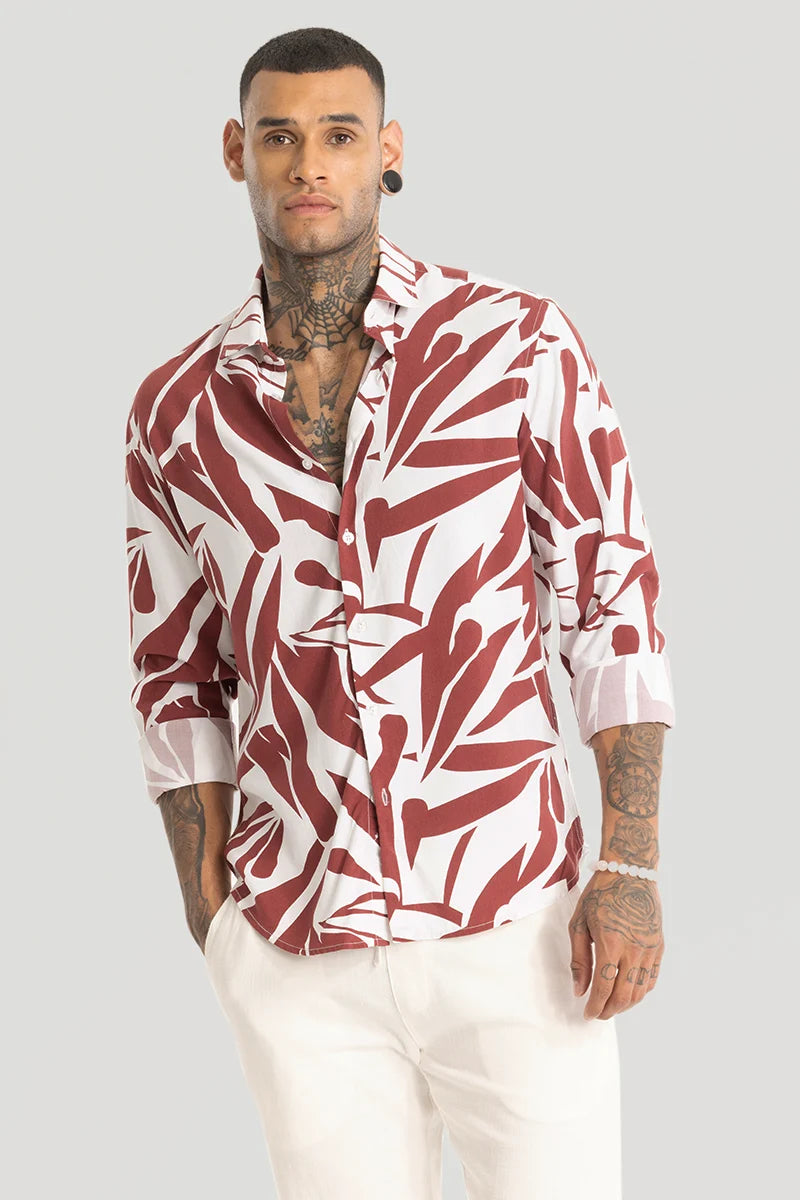 Reddish Brown Abstract Printed Shirt