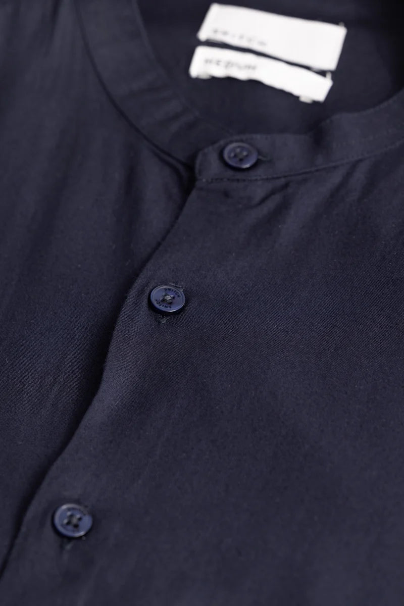 Navy Mandarin Collar Shirt