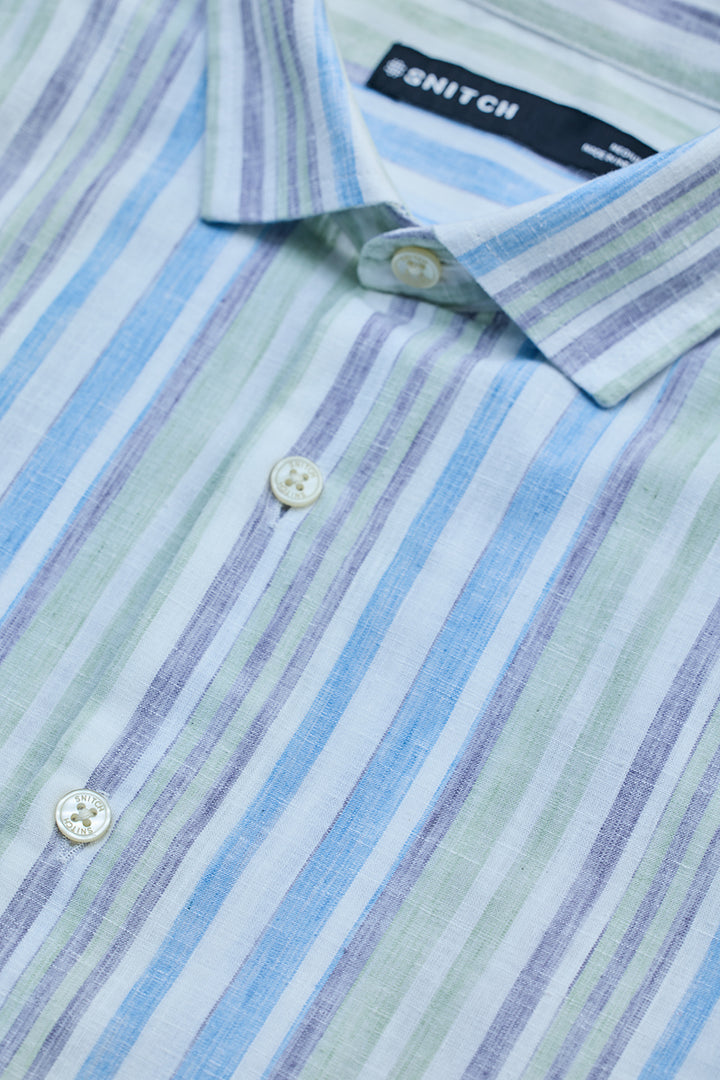 Light Green Stripes Slim Fit Shirt