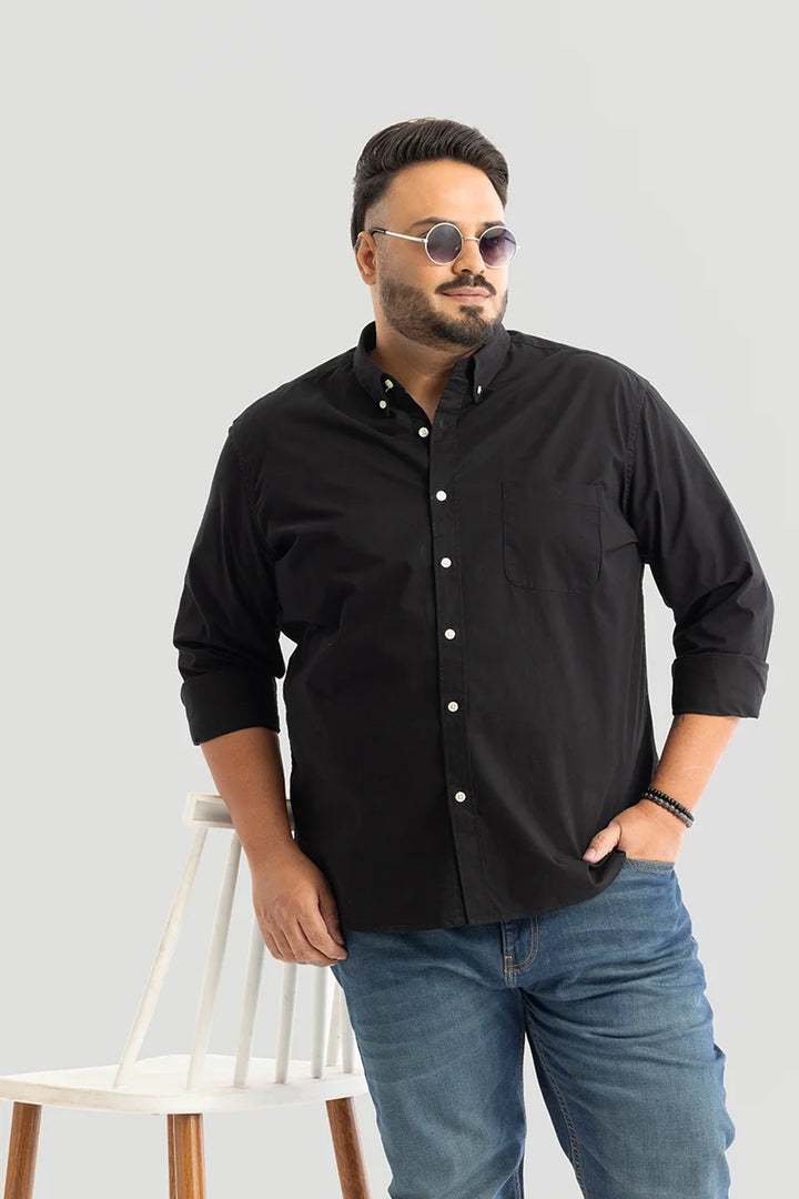 Marco Oxford Black Plain Plus Size Shirt