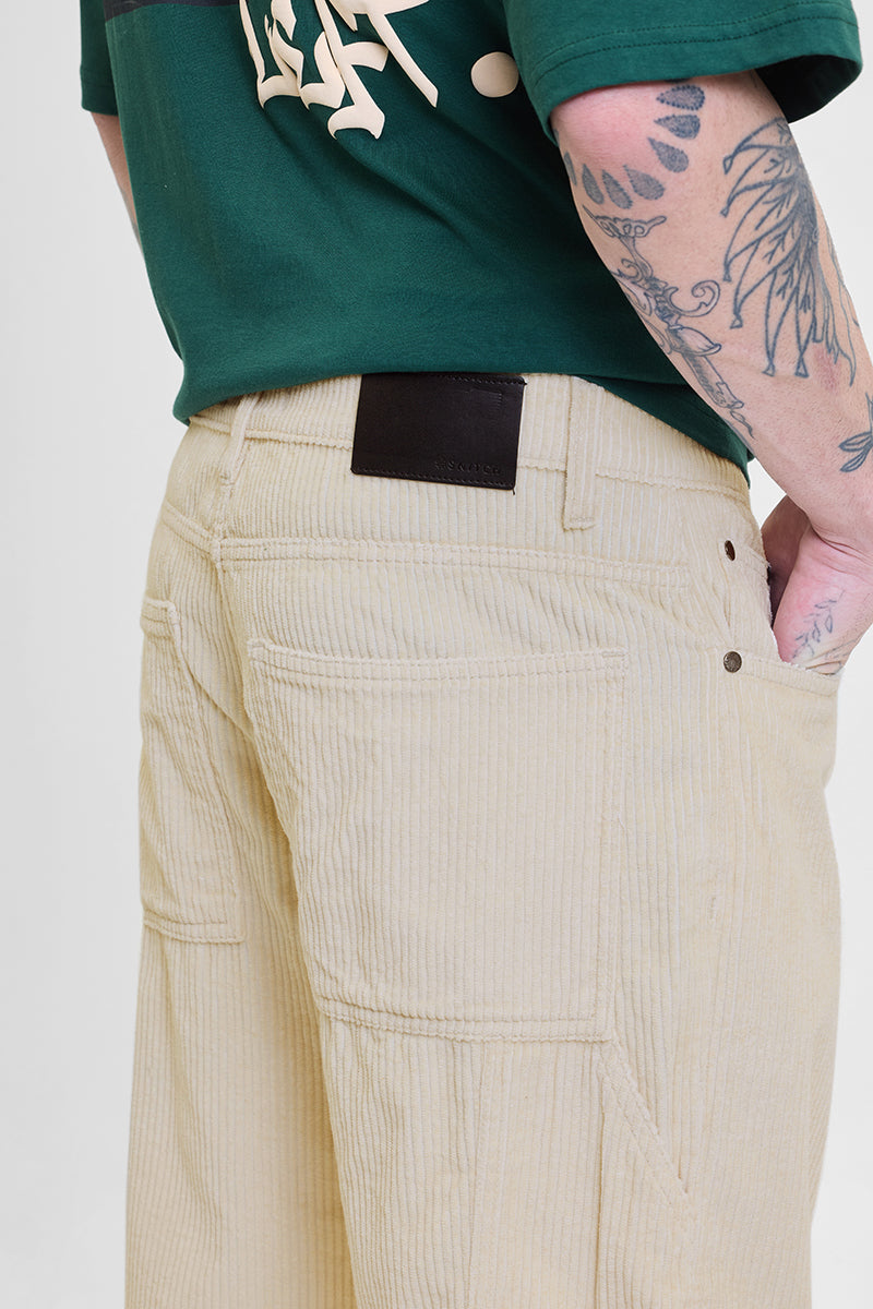 Cream Corduroy Relaxed Fit Cargo Pants