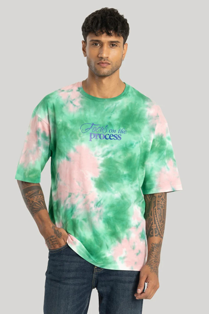 Augusto Green Tie & Dye Oversized Fit T-Shirt