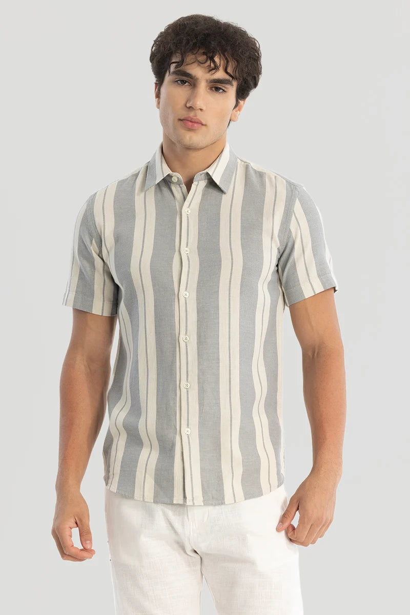 Grey Stripes Linen Blend Shirt