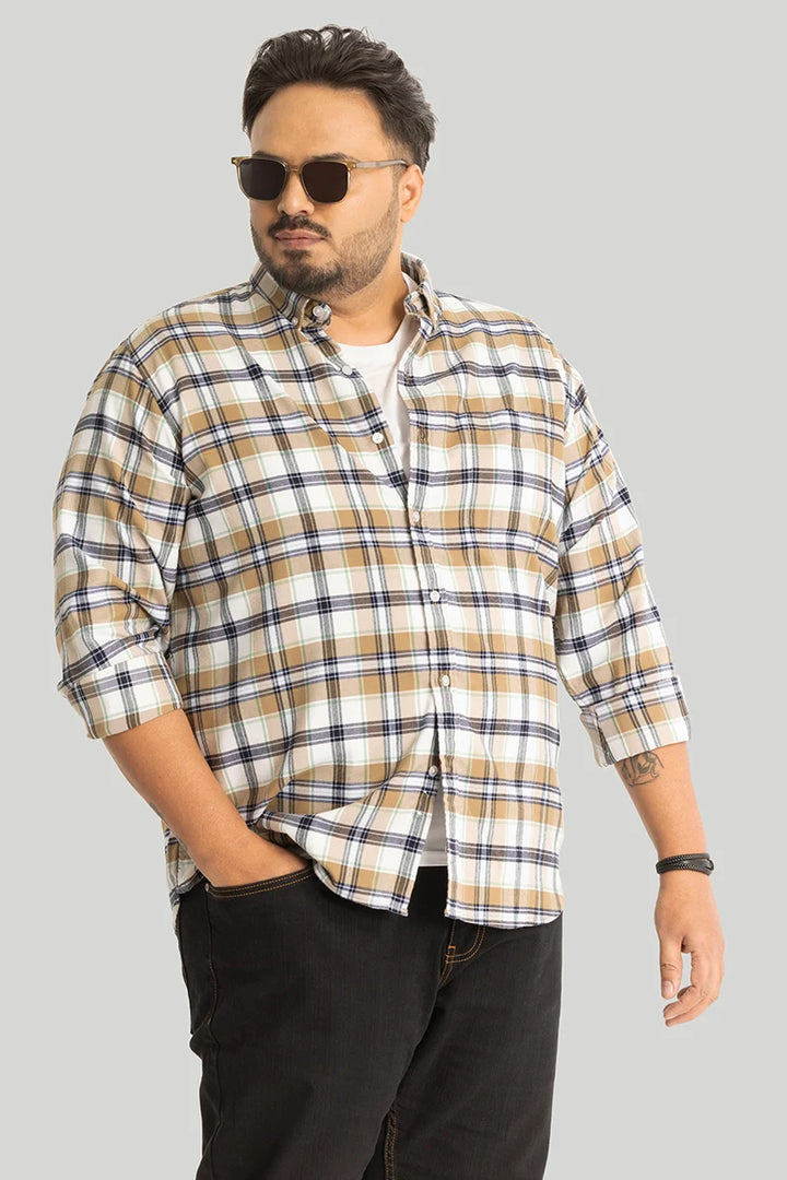 Ciro Beige Checks Plus Size Shirt