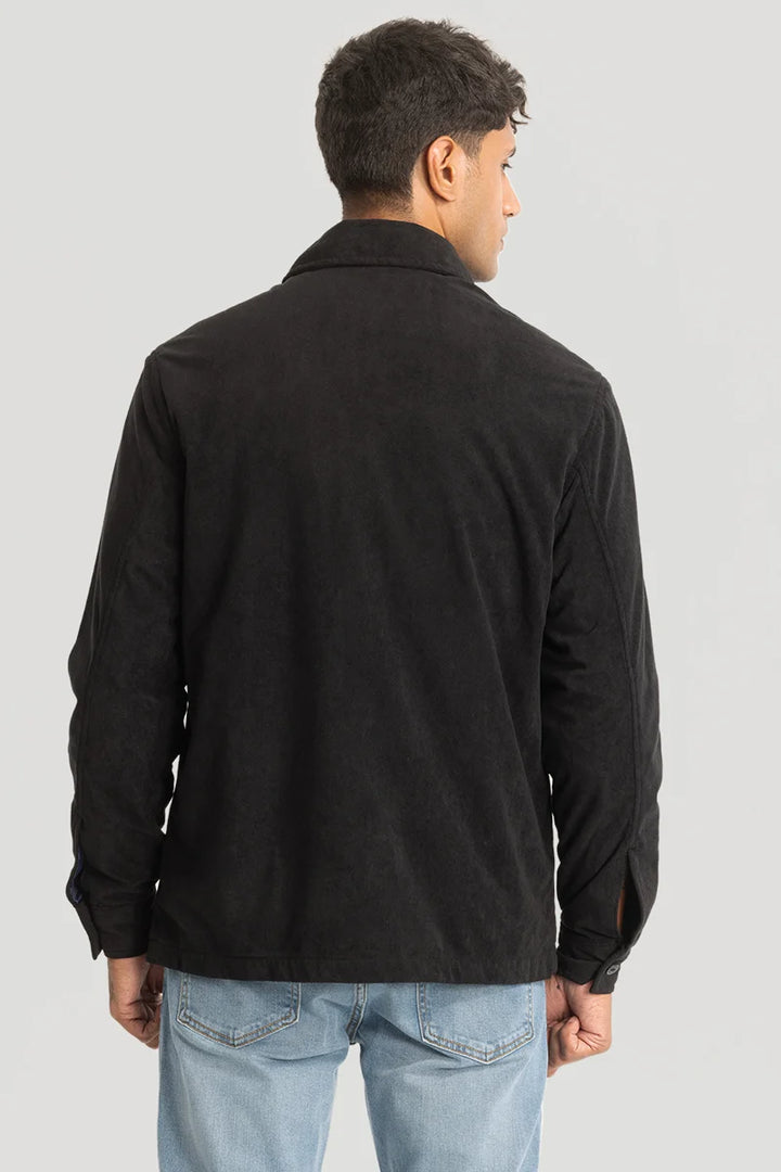 Black Suede Double Pocket Overshirt