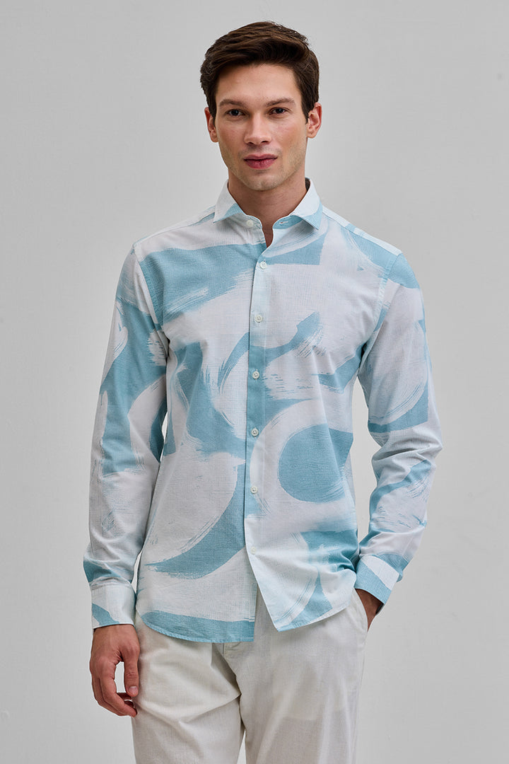 Light Blue Abstract Slim Fit Shirt