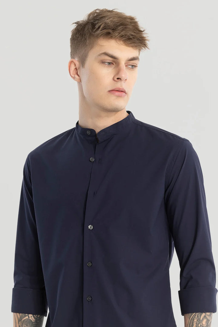 Navy Plain Mandarin Shirt