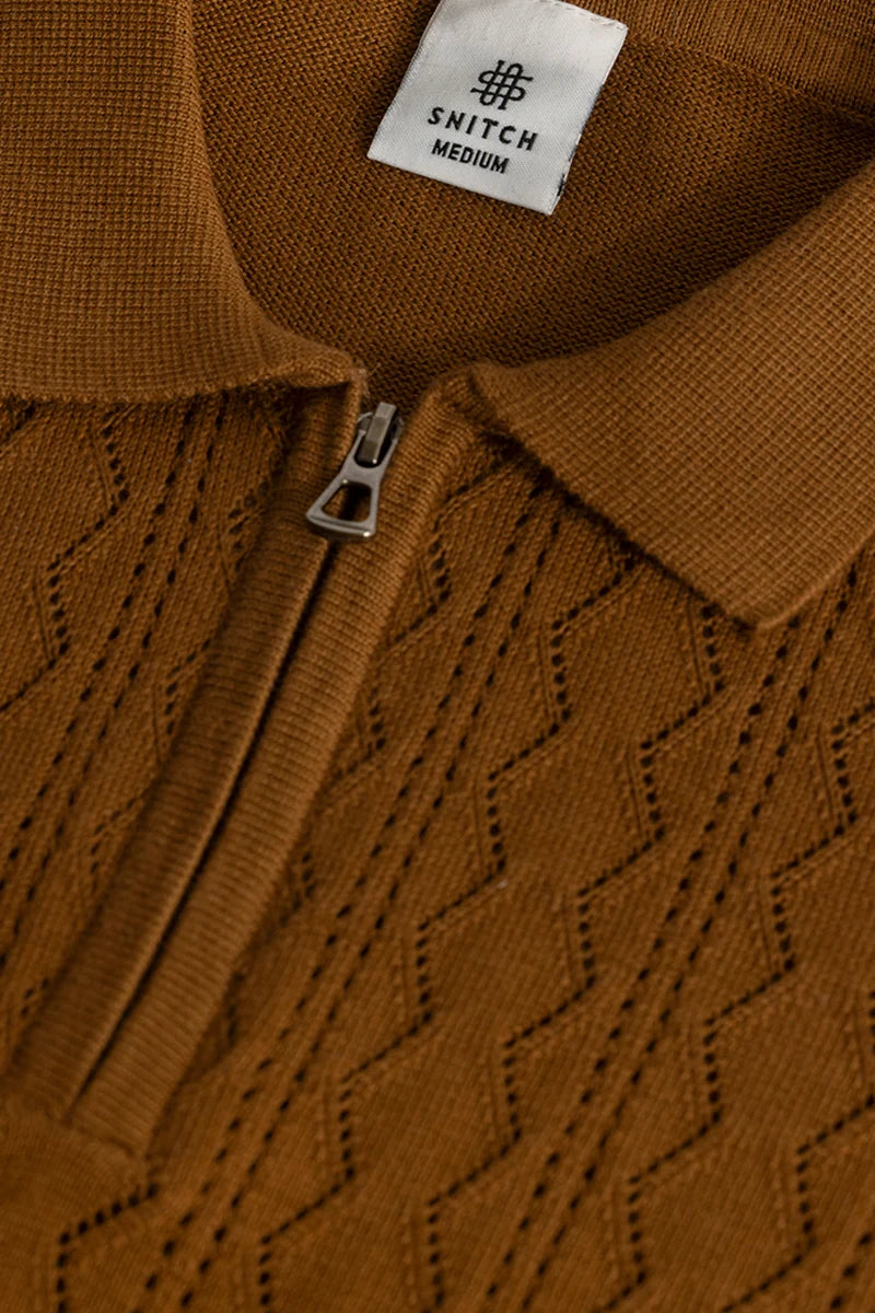 Ascent Brown Knitted Polo T-Shirt