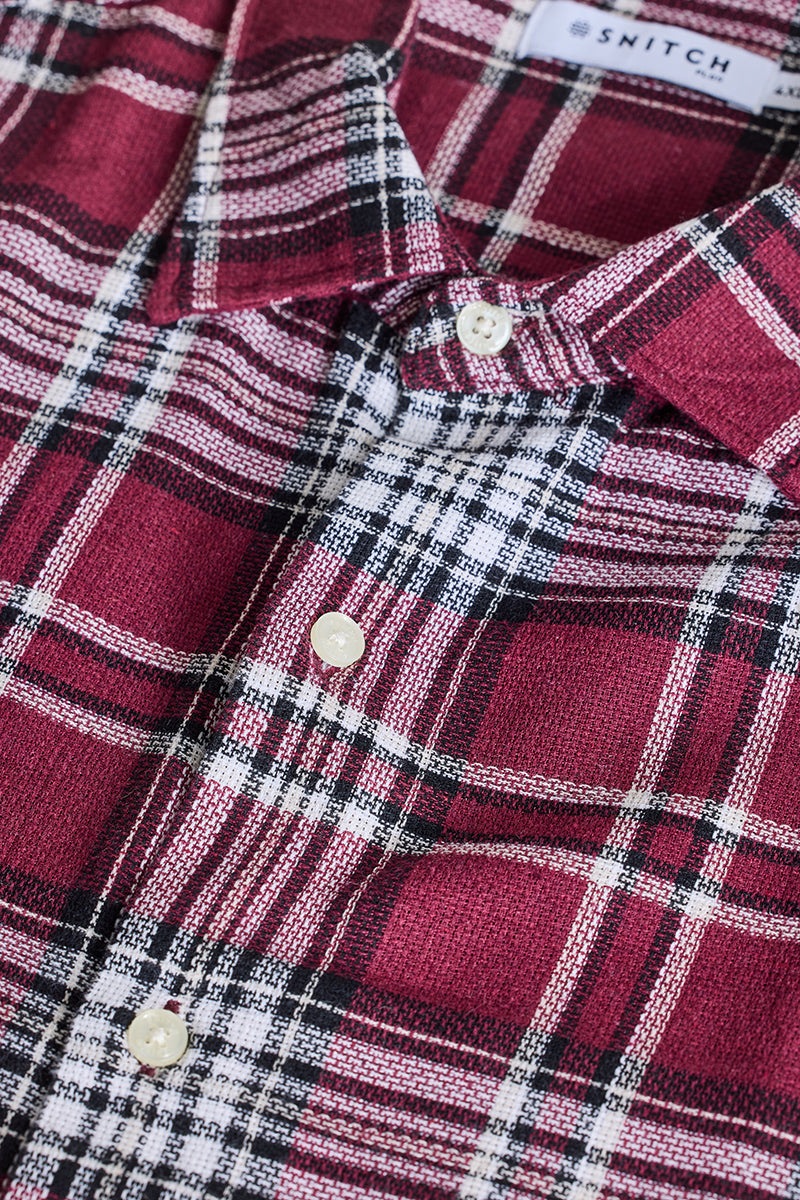 Maroon Checks Casual Plus Size Shirt