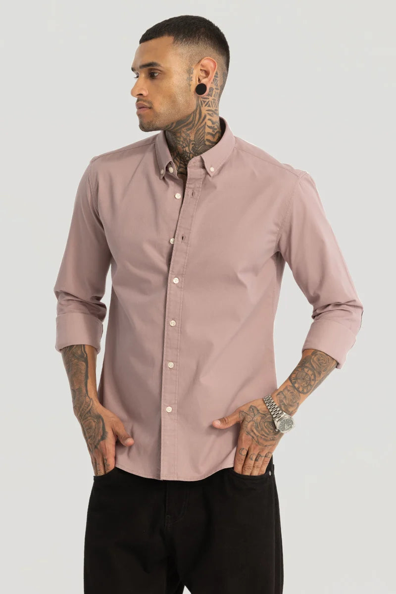 Mauve Elbow Patch Oxford Shirt