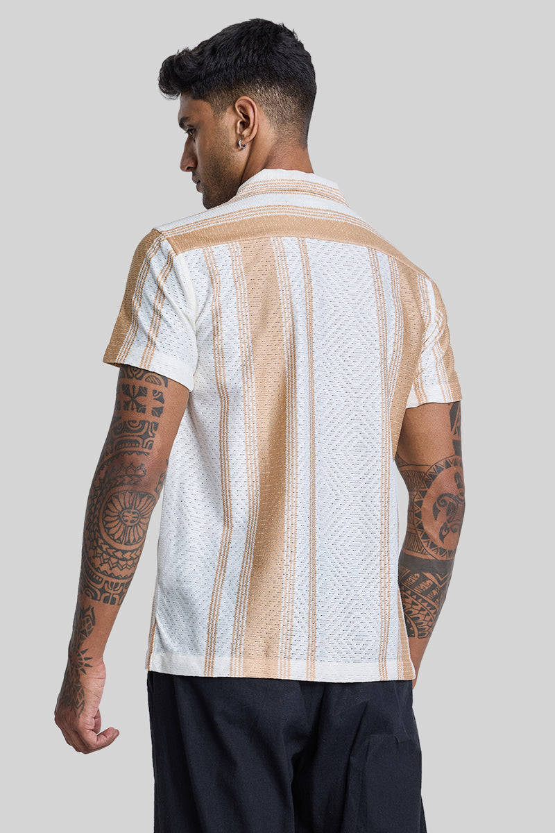 Beige Stripes Crochet Shirt