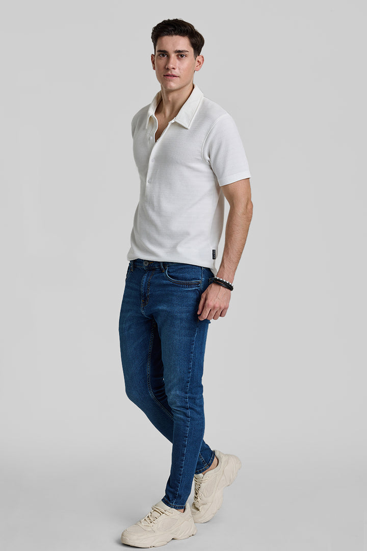 White Textured Polo T-Shirt