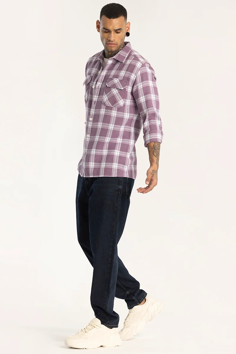 Purple Double Pocket Checks Shirt